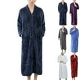 thumbnail image 1 of Aboser Mens Flannel Long Robes Warm Winter Fleece Bath Robe Soft Zip Up Loungewear Thick Long Sleeve Bathrobes Loose Fit Comfy Nightgowns with Pockets Navy L, 1 of 4