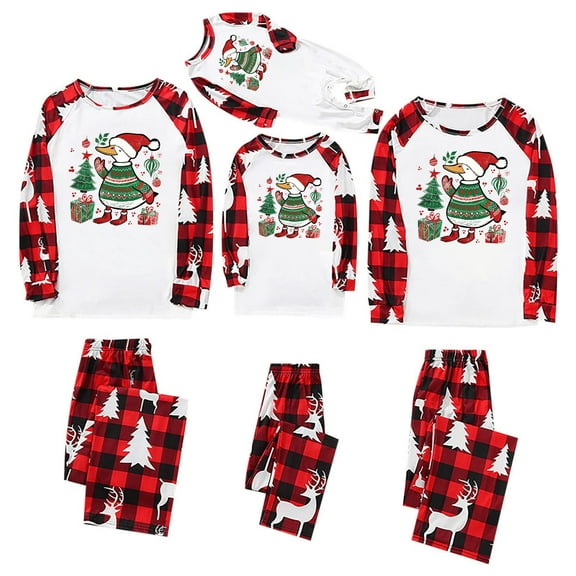 Aboser Merry Christmas Family Pajamas Matching Sets Plaid Jammies Outfits Cute Duck Print Shirts anfd Pjs Pants 2 Piece Sleepwear Set Xmas Vacation Clothes