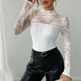 thumbnail image 1 of Aboser Mesh Sheer Tops for Women Long Sleeve Y2k Clothes Trendy Embroidered Lace Shirts Slim Fit Mock Neck Party Top Lightweight Soft Pullover Blouses, 1 of 6