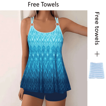 Aboser Modest Tankini Swimsuits for Women Plus Size High Waist Swimwear Two Piece Bathing Suits Trendy Print Tankini Top with Boyshorts Hide Belly Tummy Control Swimsuit