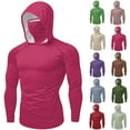 thumbnail image 1 of Aboser Muscle Sun Shirts for Men Long Sleeve Raglans Hoodies Active Outdoor Hiking Golf Shirt SPF UV Protection Hoodie Plus Size Athletic Workout Tops Pink S, 1 of 9