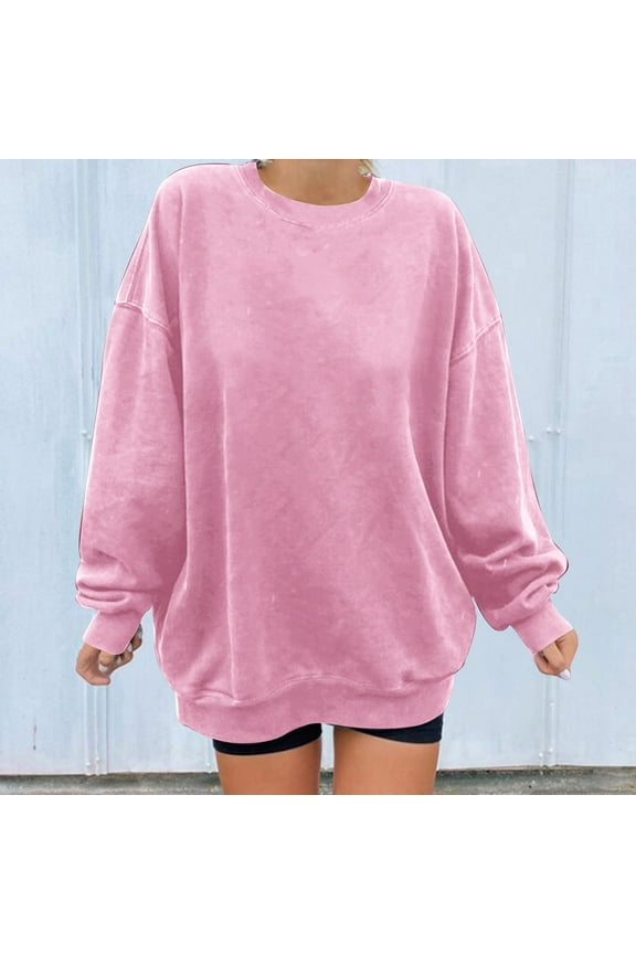 Oversized Crewneck Sweatshirts Women Long Sleeve Basic Shirts Casual Solid Color Pullover Tops Loose Fit Y2k Sweatshirt Comfy Cute Blouses