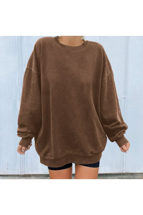 Oversized Crewneck Sweatshirts Women Long Sleeve Basic Shirts Casual Solid Color Pullover Tops Loose Fit Y2k Sweatshirt Comfy Cute Blouses