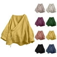 thumbnail image 1 of Aboser Oversized Kimono Tops for Women Lightweight Cotton Linen Shirts Casual Side Tie Blouses Loose V Neck Kimonos Breathable Soft Blouse Yellow M, 1 of 9