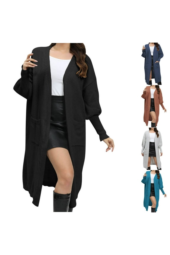 Oversized Long Cardigan Sweaters for Women Trendy Lantern Long Sleeve Sweater Coats Lightweight Cable Knit Dusters Open Front Maxi Length Sweaters with Pockets