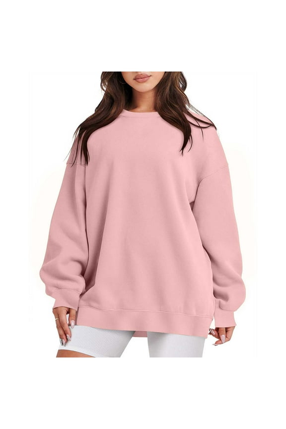 Oversized Sweatshirt Women Crewneck Casual Pullover Shirts Solid Color Long Sleeve Sweatshirts Cozy Loose Fits Blouse Tops Pink S