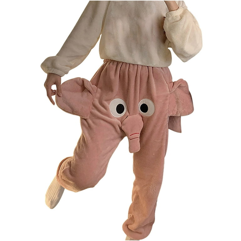 Aboser Pajama Pants for Women Men Leisure Cartoon Elephant Loungewear Cute  Animal Costume Big Nose and Ears Unisex Sleep Pants Soft Comfy Homewear