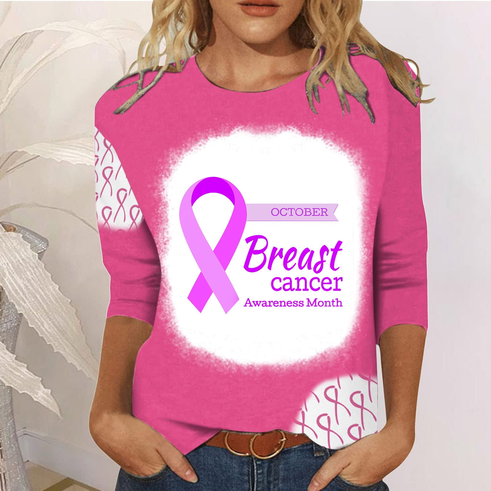 Aboser Pink Ribbon Shirts for Women Breast Cancer Awareness Tops Funny