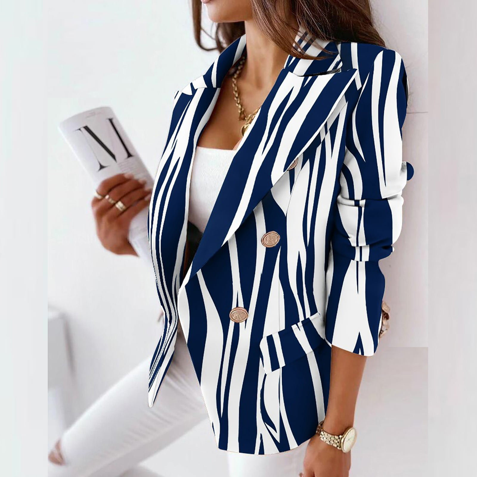 Aboser Plaid Print Blazers for Women Fashion Dressy Long Sleeve Jacket ...