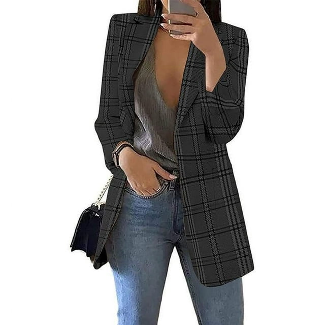 Aboser Plaid Shacket Blazers for Women Business Casual Suit Jacket Open ...