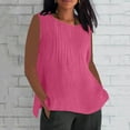thumbnail image 1 of Aboser Pleated Linen Tank Top for Women 2025 Summer Fashion Beach Vacation Shirts Plus Size Sleeveless Tank Tops Solid Color Crewneck Blouses, 1 of 5