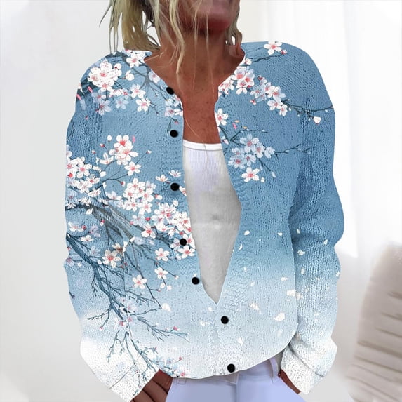 Aboser Plus Size Cardigan Sweaters for Women Boho Floral Printing Cardigans Button Down Cable Knit Sweater Coats Comfort Long Sleeve Knitwear