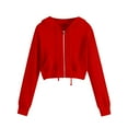 thumbnail image 1 of Aboser Plus Size Cropped Sweatshirts for Women Trendy Zip Up Hoodies Basic Solid Color Fleece Jacket Drawstring Long Sleeve Crop Tops, 1 of 5