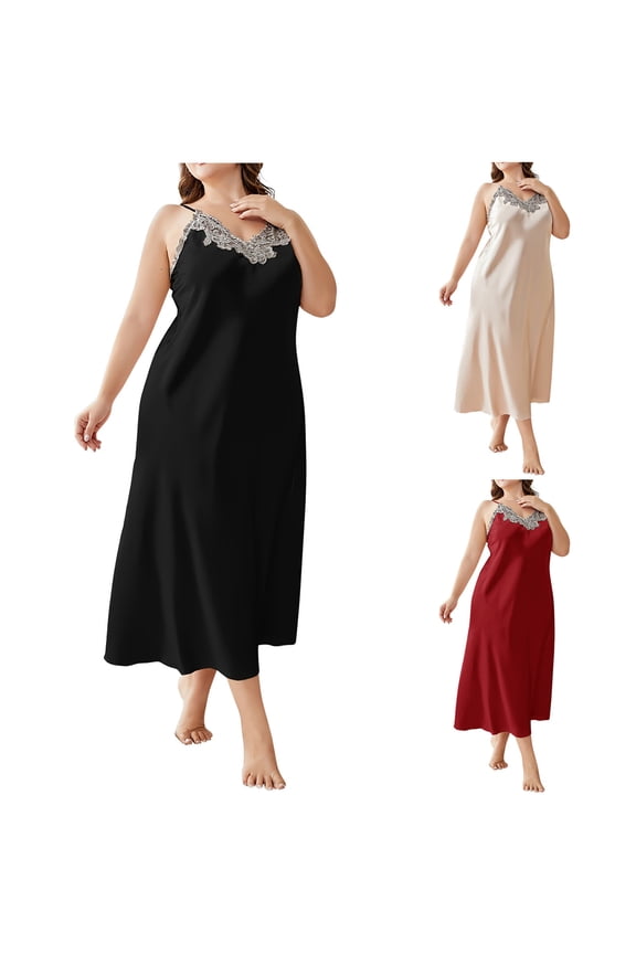 Plus Size Nightgowns for Women Elegant Backless Chemise Sleepdress Silky Satin Long Loungewear Loose V Neck Nightshirts Comfy Soft Sleeveless Pajama Dress