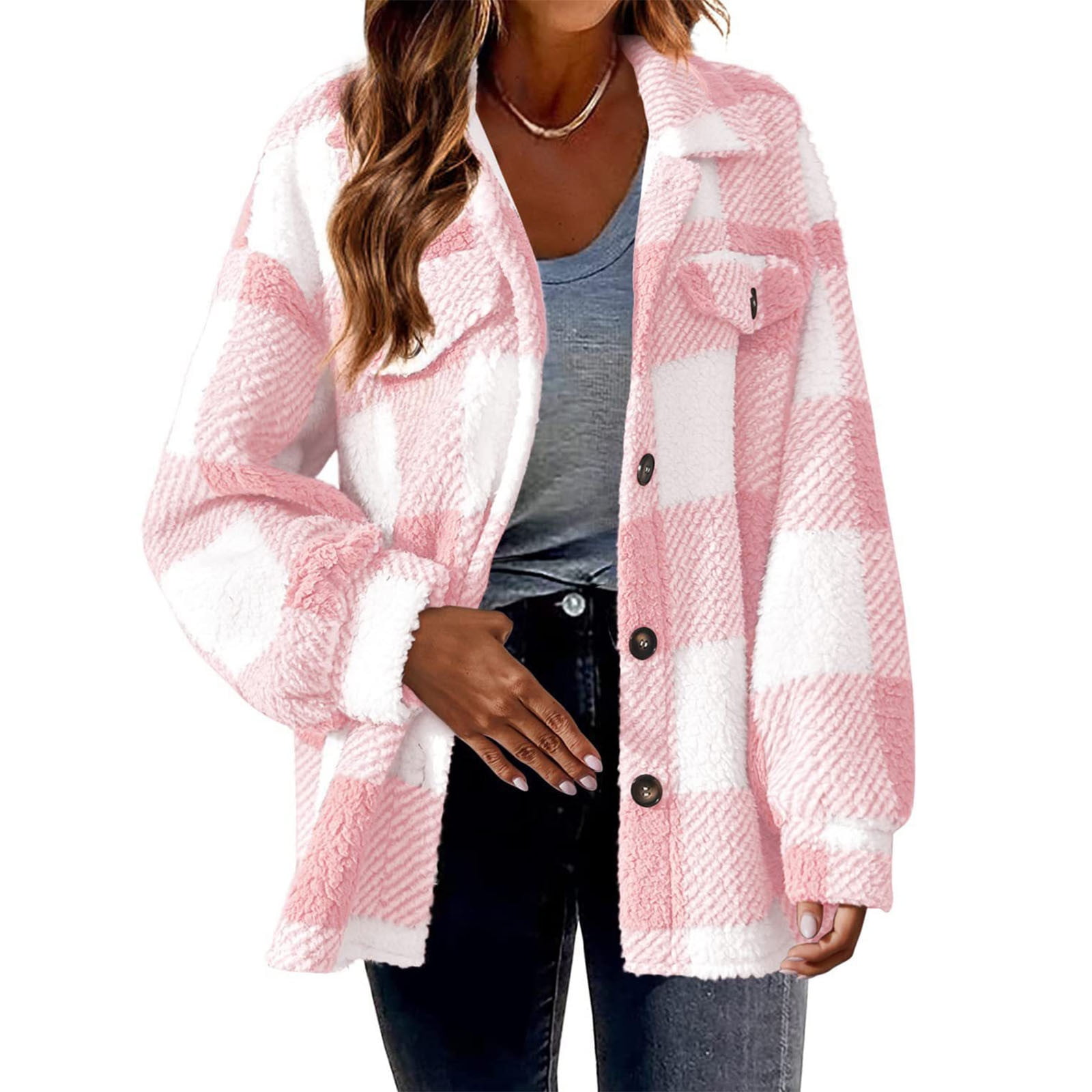 Loose Casual Plush Plaid Jacket