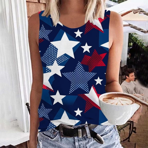 Aboser Plus Size Tank Top Women American Flag Patriotic Shirt Funny Stars and Stripes Graphic Tees Slim Fit High Neck Tanks Summer Soft Sleeveless T-Shirts