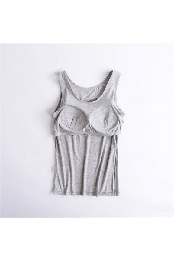 Plus Size Tank Top for Women Built in Bras Sports Bras Wireless Yoga Workout Tops Solid Color Sleeveless Basic T Shirt Casual Crewneck Tanks