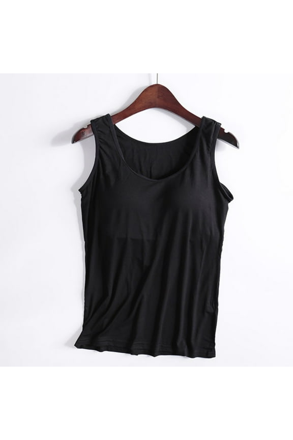 Plus Size Tank Top for Women Built in Bras Sports Bras Wireless Yoga Workout Tops Solid Color Sleeveless Basic T Shirt Casual Crewneck Tanks