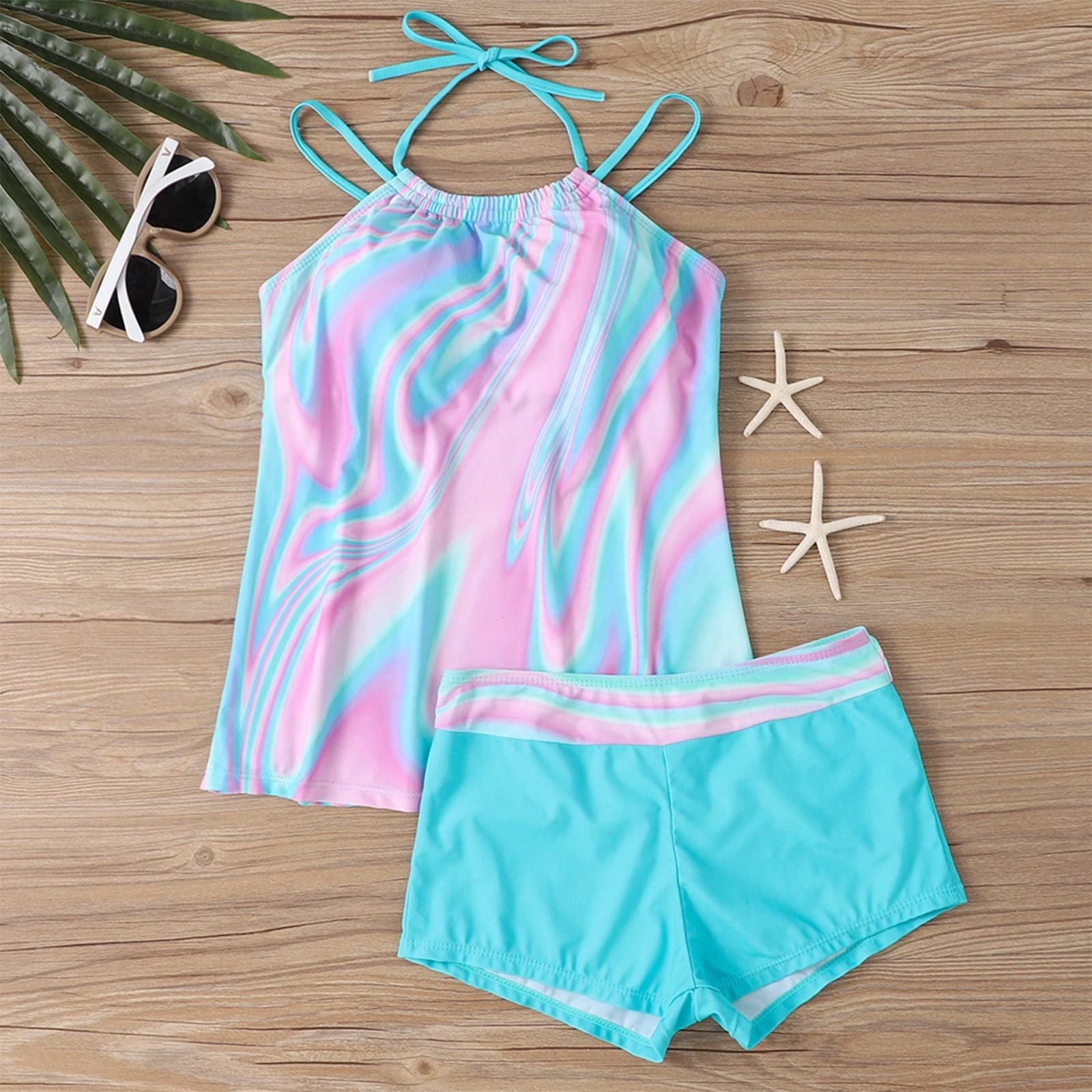Aboser Plus Size Tankini Swimsuits Women High Waisted Tummy Control Bathing Suits with Boyshorts Two Piece Summer Swimsuit Modest Blouson Top Swimwear