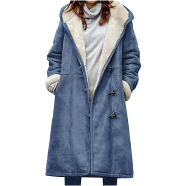 Aboser Plus Size Winter Coats for Women Warm Sherpa Fleece Lined Distressed Jackets Button Down Hooded Parka Faux Suede Pea Coat Outerwear