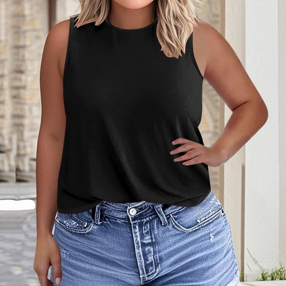 Aboser Plus Womens High Neck Tank Tops 2026 Summer Sleeveless T Shirts Plus Size Casual Plain Shirt Loose Fit Basic Tees Cozy Soft Pullover Tanks