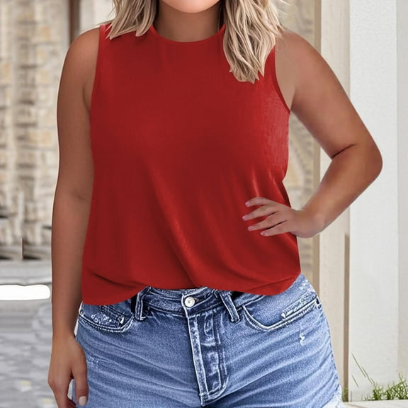 Aboser Plus Womens High Neck Tank Tops 2026 Summer Sleeveless T Shirts Plus Size Casual Plain Shirt Loose Fit Basic Tees Cozy Soft Pullover Tanks
