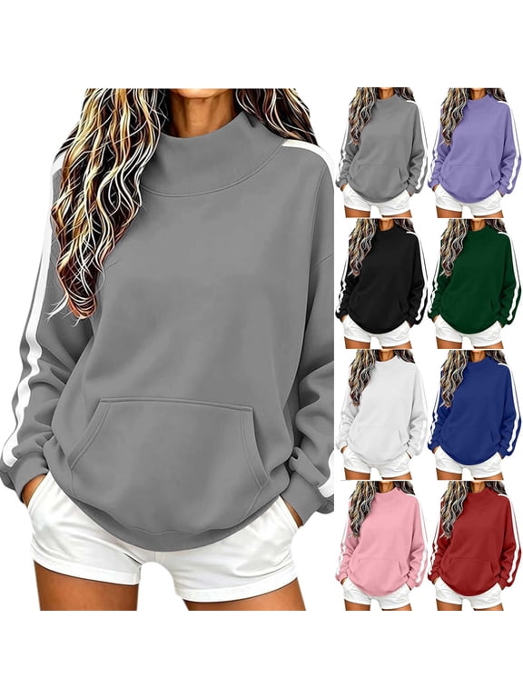 Preppy Sweatshirts for Women Teen Girls Mock Neck Sweatshirt Y2k Long Sleeve Shirts Comfy Mockneck Pullovers Loose Fitted Varsity Tops
