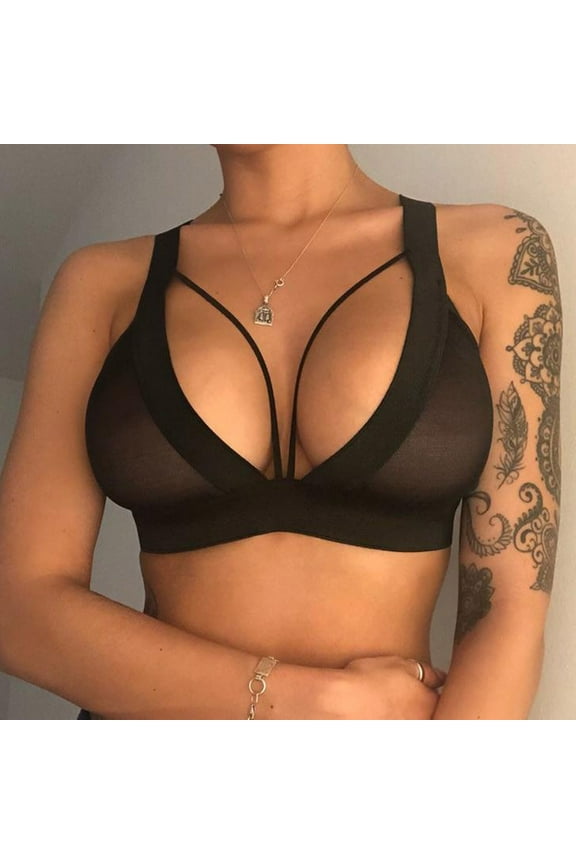 Push Up Bras for Women See Through Balconette Bra Lightly Mesh Sheer Bralettes Cut Out Wireless Bra Comfort 1/2 Cup Lingerie