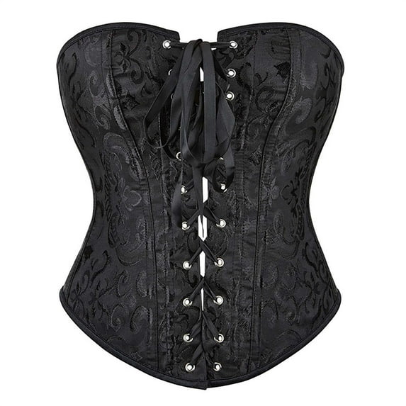 Aboser Push Up Corset Tops for Women Vintage Floral Print Bodyshaper Eyelet Lace up Black Corset Strapless Bustier