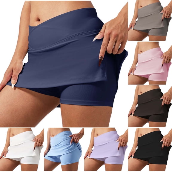 Aboser Quick Dry Tennis Skorts for Women Tummy Control Workout Skirts Gym Running Yoga Biker Shorts High Waisted Sports Shorts