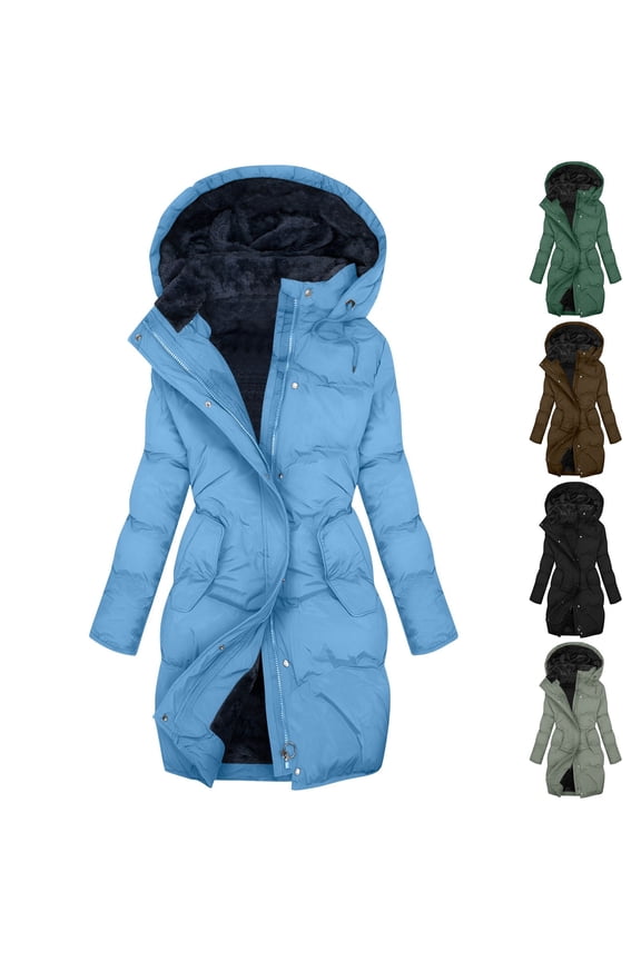 Quilted Jackets for Women Long Thicken Puffer Jacket Plus Size Winter Coats Sherpa Fleece Lined Hooded Down Coat Outerwear with Pockets