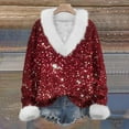 thumbnail image 1 of Aboser Red Christmas Sweaters for Women Plus Size Fuzzy Trim Shirts Vacation Party Tops Trendy Sequin Printed Sweater Loose V Neck Pullover Shirt Casual Long Sleeve Holiday Knitwear, 1 of 4