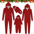 thumbnail image 1 of Aboser Red Matching Chistmas Onesie Pjs for Family Cozy Zip Up Hoodie Pajamas Sets Solid Color Footless Sleepwear One Piece Hooded Pajama Matching Set, 1 of 6