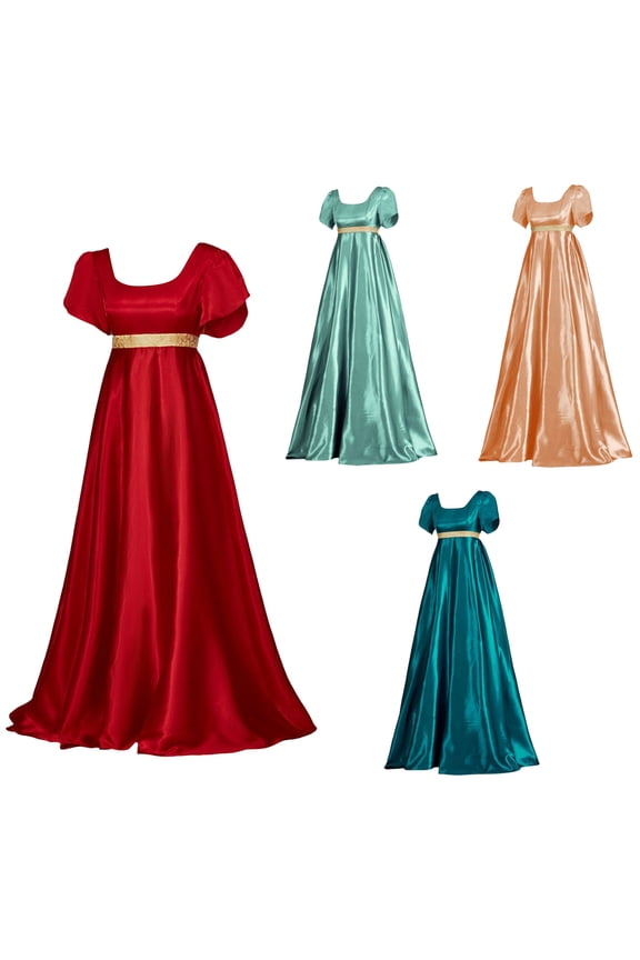 Regency Dresses for Women Evening Party Dress Gown Elegant Empire Waist Prom Dresses Short Sleeve Square Neck Maxi Dress Satin Victorian Dresses