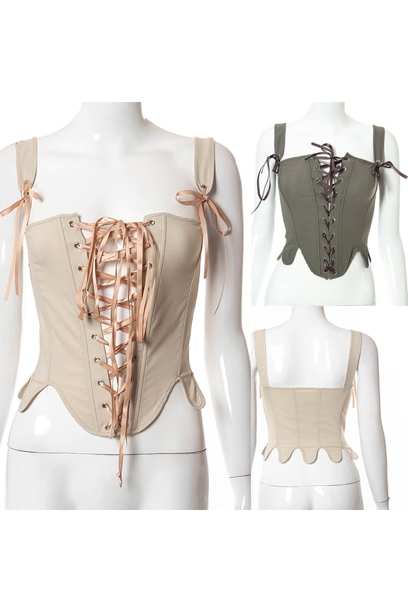 Renaissance Victorian Corset Tops for Women Asymmetrical Hem Bodyshaper Lace Up Bodice Shapewear Wide Strap Overbust Bustier Going Out Club Party Tops