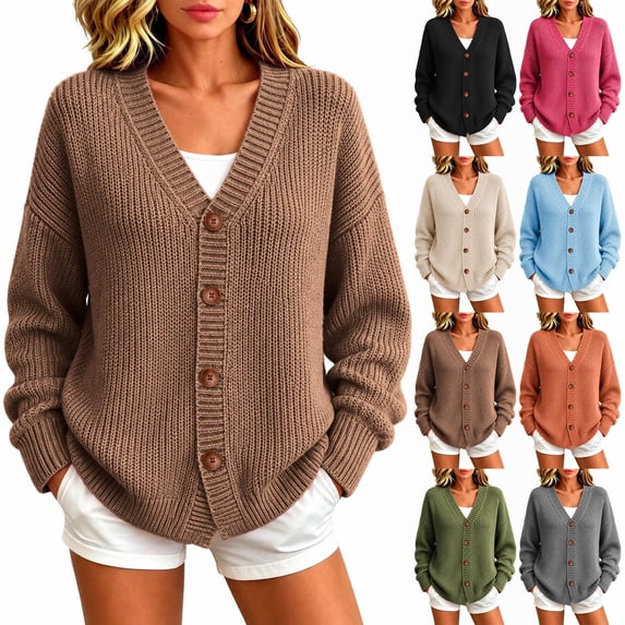 Aboser Ribbed Knit Cardigan Sweaters for Women Plus Size Button Down Cardigans Warm Casual V Neck Sweater Coat Loose Long Sleeve Knitwear