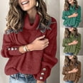 thumbnail image 1 of Aboser Ribbed Knit Sweaters for Women Turtleneck Jumper Tops Trendy Button Decor Sweater Comfy Soft Fall Winter Blouses Loose Fit Knitwear Green L, 1 of 9
