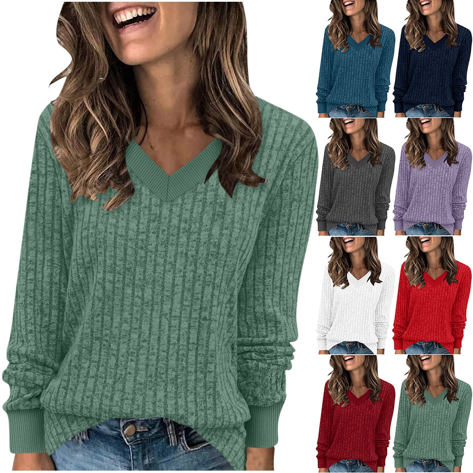 Aboser Ribbed Tunic Sweaters for Women Cozy V Neck Pullover Tunics ...