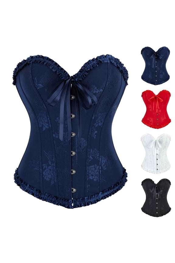 Ruffle Trim Bustier Corset Tops for Women Waist Trainer Overbust Lace Up Bodyshaper Strapless Backless Bodice Shapewear Renaissance Victorian Corsets