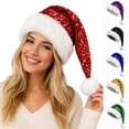 thumbnail image 1 of Aboser Santa Hat Christmas Hats for Women Adults Xmas Holiday Party Headwear Sparkly Glitter Sequin Beanies Unisex New Year Festive Hat, 1 of 8