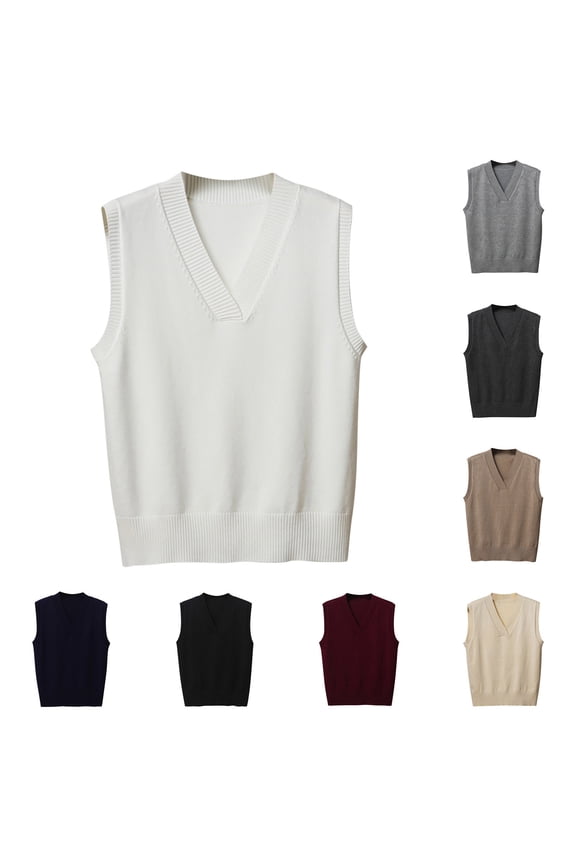 School Uniform Sweater Vest for Women Plus Size Cotton Knit Sweaters Trendy V Neck Vests Lightweight Soft Sleeveless Waistcoat Solid Color Vest Tops Black M