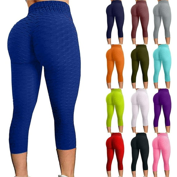 Aboser Scrunch Butt Lifting Yoga Capris for Women Textured Tummy Control Capri Pants Soft High Waist Workout Leggings Gym Hiking Travel Pants Sky Blue