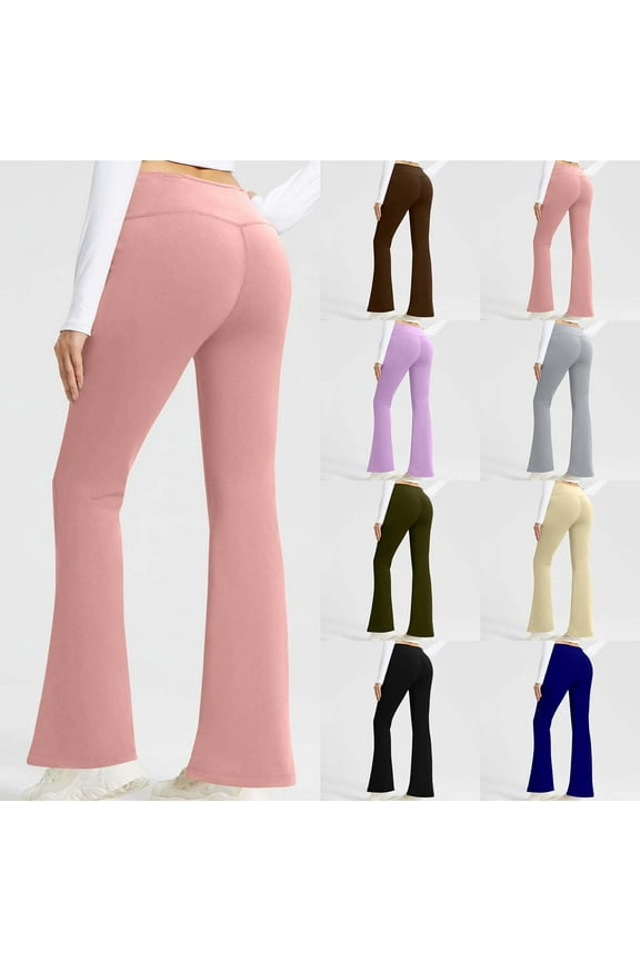 Seamless Flare Leggings for Women High Waisted Yoga Pants Soft Butt Lifting Legging Athletic Wide Leg Bootcut Pants Stretchy Casual Workout Tights Purple