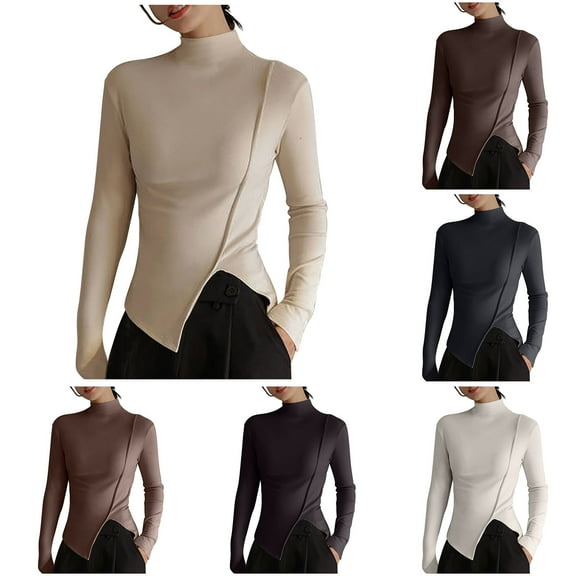 Aboser Seamless Tops for Women Long Sleeve Thermal Shirts Slim Fitted Turtleneck Layering Shirt Solid Color Fleece Top Casual Cozy Underscrubs