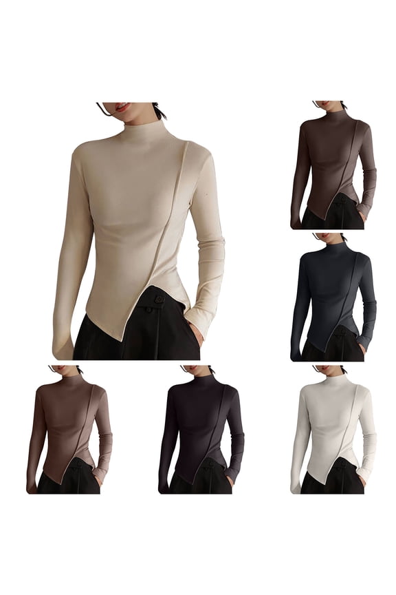 Seamless Tops for Women Long Sleeve Thermal Shirts Slim Fitted Turtleneck Layering Shirt Solid Color Fleece Top Casual Cozy Underscrubs