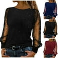 thumbnail image 1 of Aboser Semi Formal Shirts for Women Evening Party Club Shirt Sheer Long Sleeve Tops Trendy Shimmer Glitter Blouses Elegant Crew Neck Tshirts Wine XXL, 1 of 6