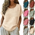 thumbnail image 1 of Aboser Seniors Womens Short Sleeve Tops Classic Cotton Linen T Shirt Lightweight Breathable Crewneck Shirts Solid Color Loose Fitted Blouses for Ladies Summer Clothes, 1 of 7