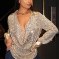 thumbnail image 1 of Aboser Sequin Tops for Women Evening Party Dressy Blouse Deep V Shirts Sparkle Long Sleeve Shirt Cocktail Night Shimmer Glitter Blouses, 1 of 6