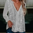 thumbnail image 1 of Aboser Sequin Tops for Women, Womens V-neck Shirts Sparkly Long Sleeve Blouse Shimmer Dressy Tops Trendy Loose Fit Shirt, 1 of 4