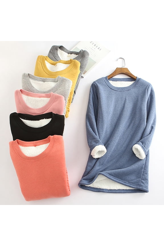 Sherpa Lined Sweatshirt Women Plus Size Winter Clothes Thermal Long Sleeve Pullover Thicken Crewneck Sweatshirts Loungewear Yellow XXXXXL
